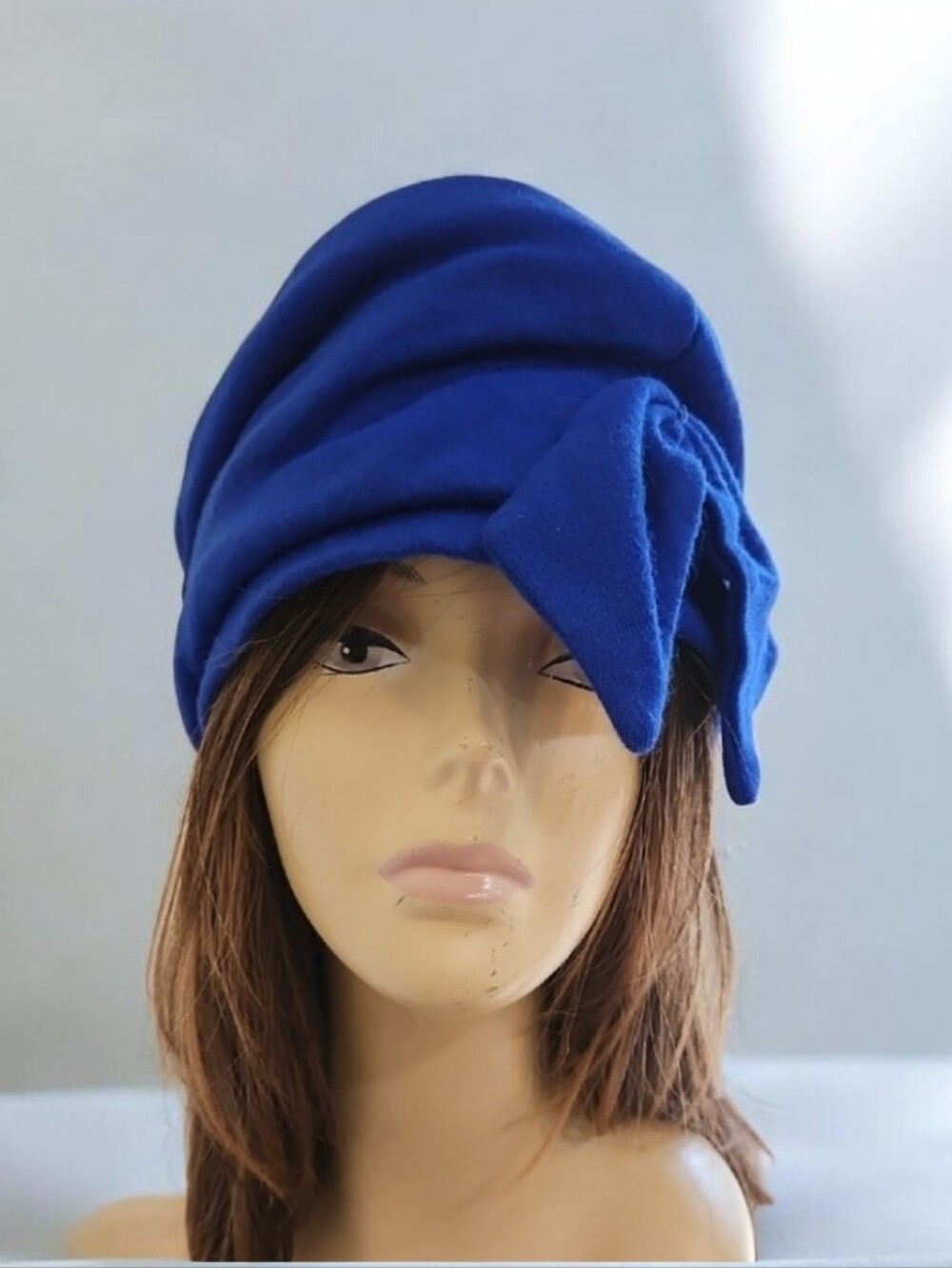Trix Wood Millinery Cobalt Blue Women's Folded Cloche‎ Hat with Knot Detail USA